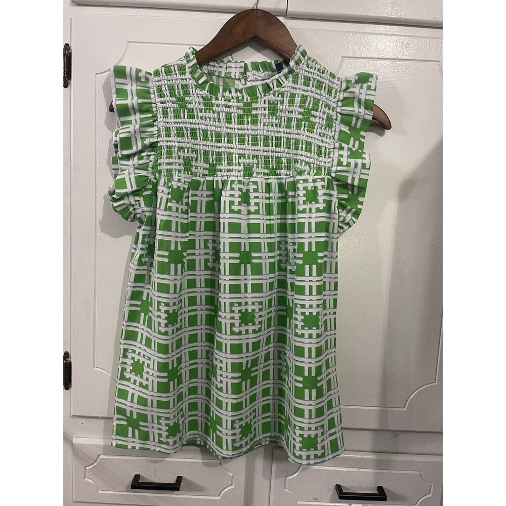 Michelle McDowell Top Multi Colored Green White Ruffle Print- Size Small Shirt